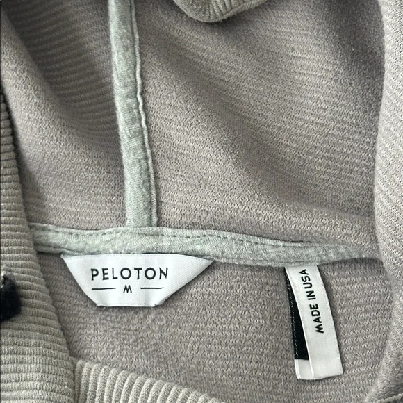 Peloton Gray Ribbed Pullover Hoodie Side Zip Split Hem Size M - Picture 13 of 13